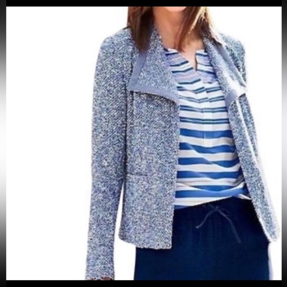 Talbots Jackets & Blazers - Women’s Talbots Blue Tweed Drape Open Front‎ Blazer XS